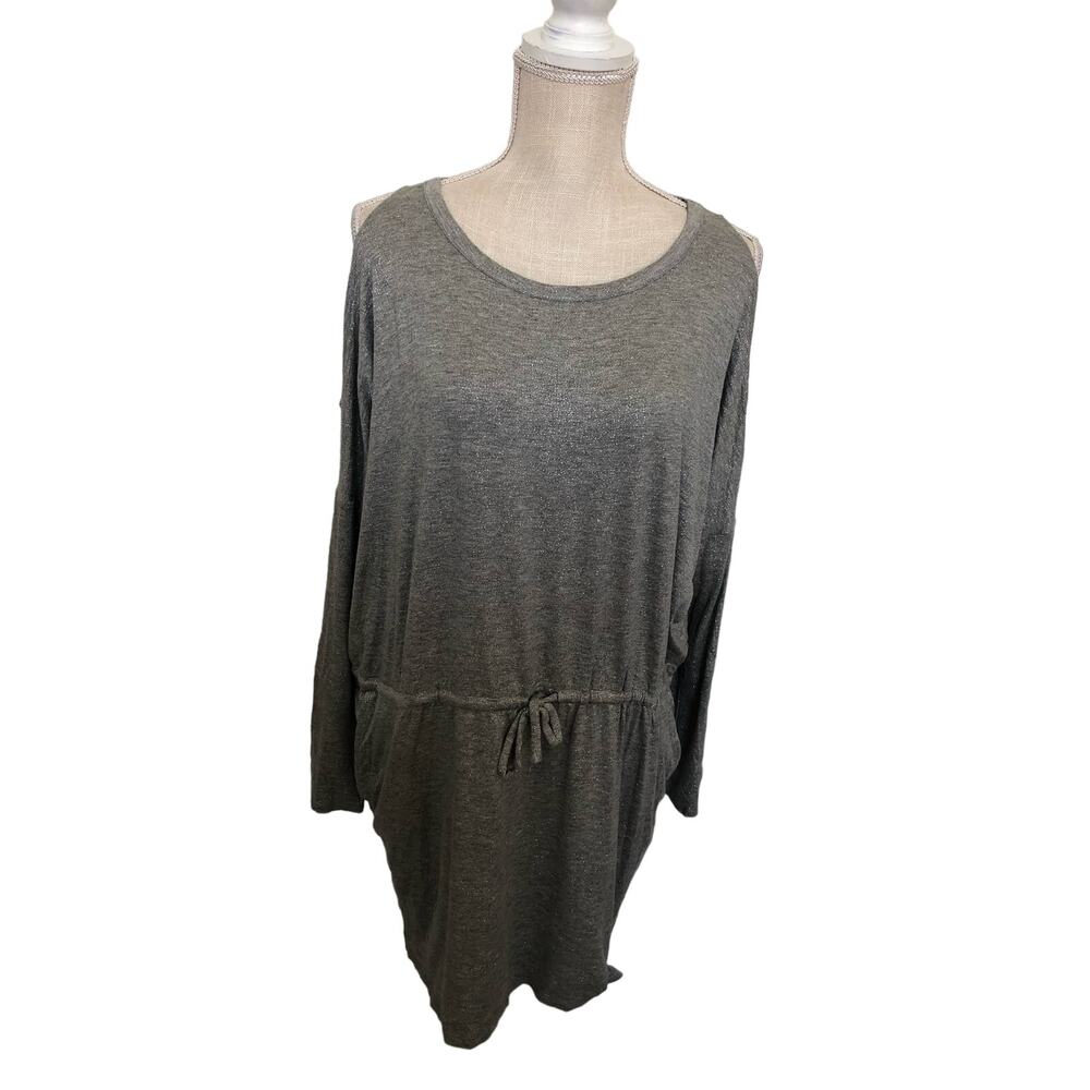 Chaser Gray and Silver Sparkle Cold Shoulder Tunic Top - M